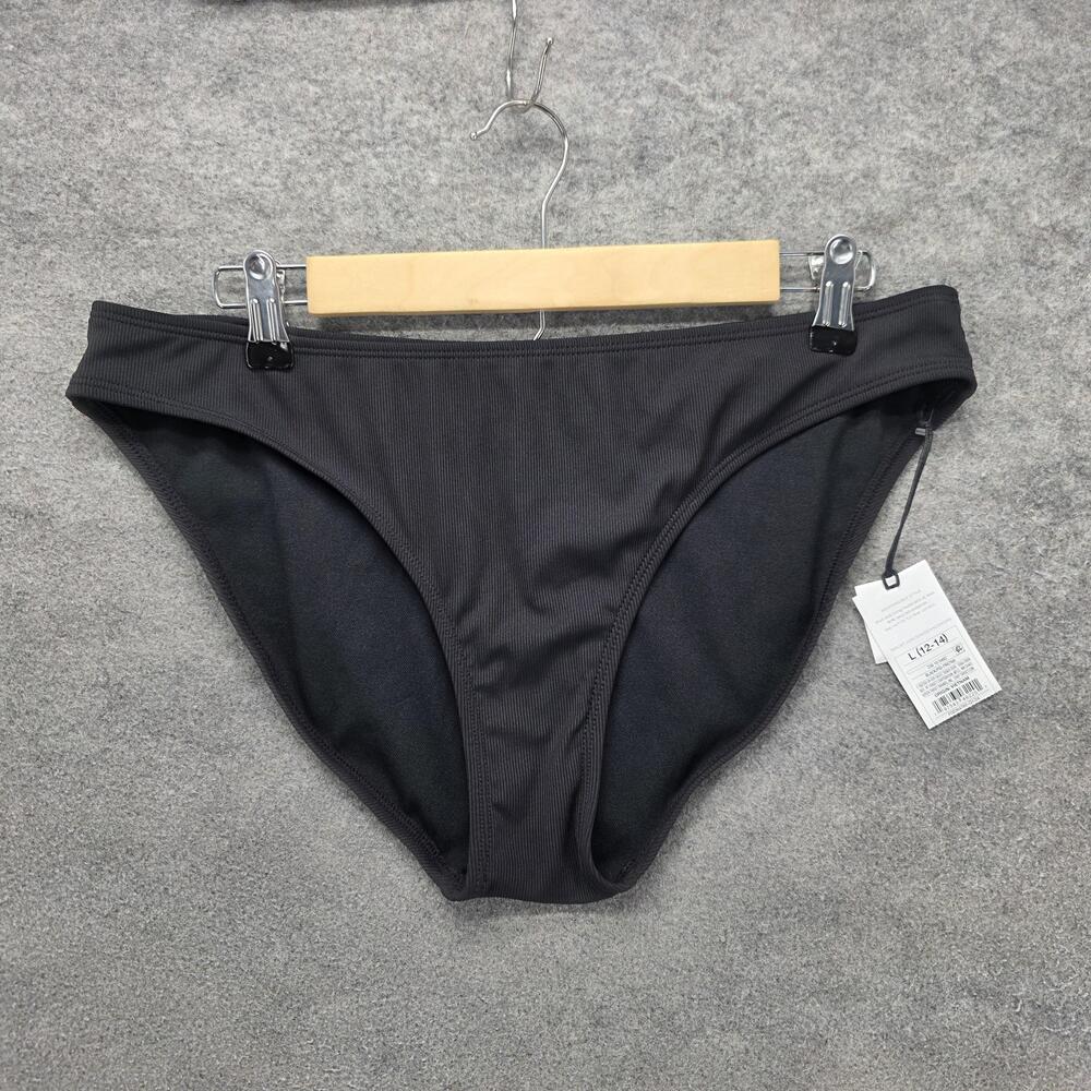 Shade & Shore Swim Bottom Womens L (12-14) Black Ribbed Low Rise Lined
